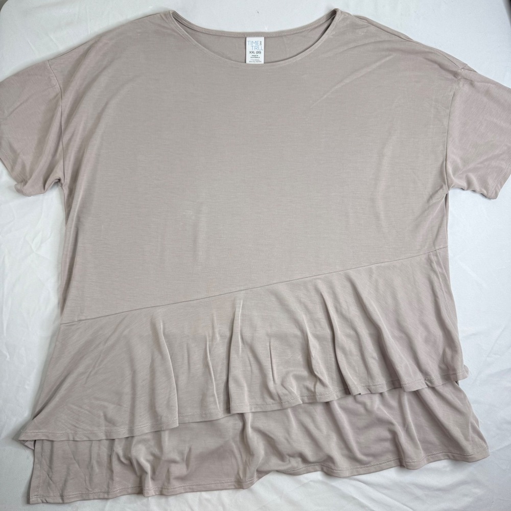 Time and Tru Womens XXL Taupe Modal Blend Asymmetrical Tiered Ruffle Top 1456